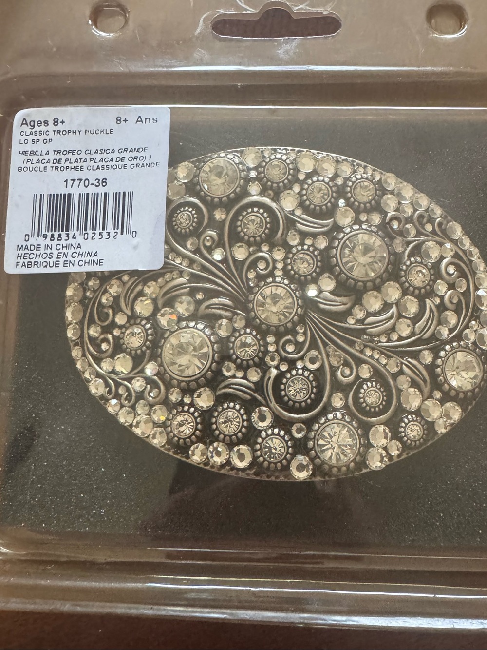 Crystal Embellished Oval Western Belt Buckle - Silver Crystal - Picture 3 of 3
